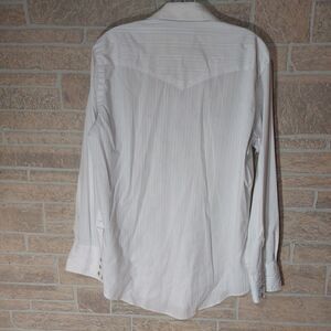 Wrangler Cowboy Cut Western Shirt Large White Stripe Pearl Snap X-Long Tails